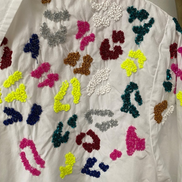 Women’s Vilagallo White Button Down 100% Cotton Embellished Shirt Size 38 - Picture 8 of 10